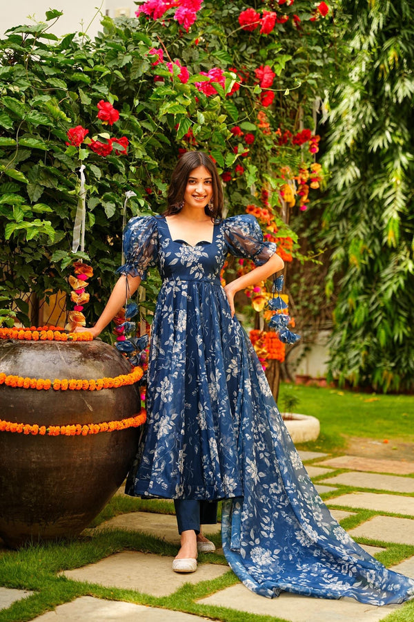 Jyoti Fashion Women's Navy Blue Tabby Silk Heavy Digital Printed Kurta Set - Distacart