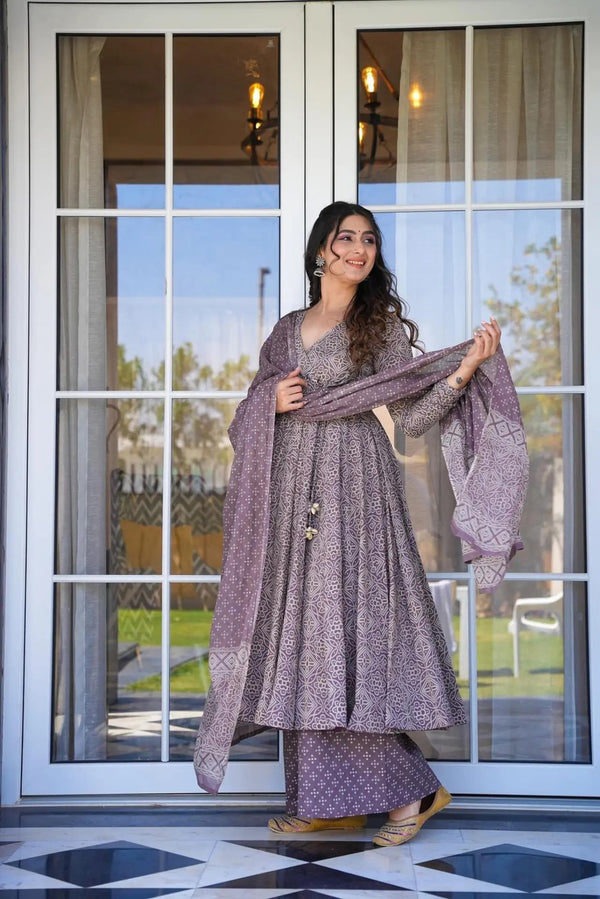 Jyoti Fashion Women's Pastel Purple Cotton Silk Heavy Digital Printed Kurta Set - Distacart