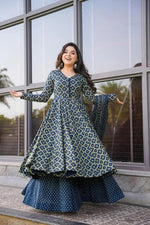 Thumbnail for Jyoti Fashion Women's Blue Cotton Silk Heavy Digital Printed Kurta Set - Distacart
