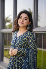 Thumbnail for Jyoti Fashion Women's Blue Cotton Silk Heavy Digital Printed Kurta Set - Distacart