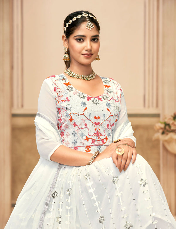 Jyoti Fashion Women's White Faux Georgette Heavy Embroidered Kurta Set - Distacart