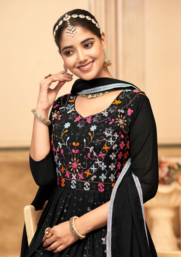 Jyoti Fashion Women's Black Faux Georgette Heavy Embroidered Kurta Set - Distacart