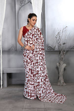 Thumbnail for Jyoti Fashion Women's Maroon Faux Georgette Digital Printed Designer Saree with Blouse - Distacart