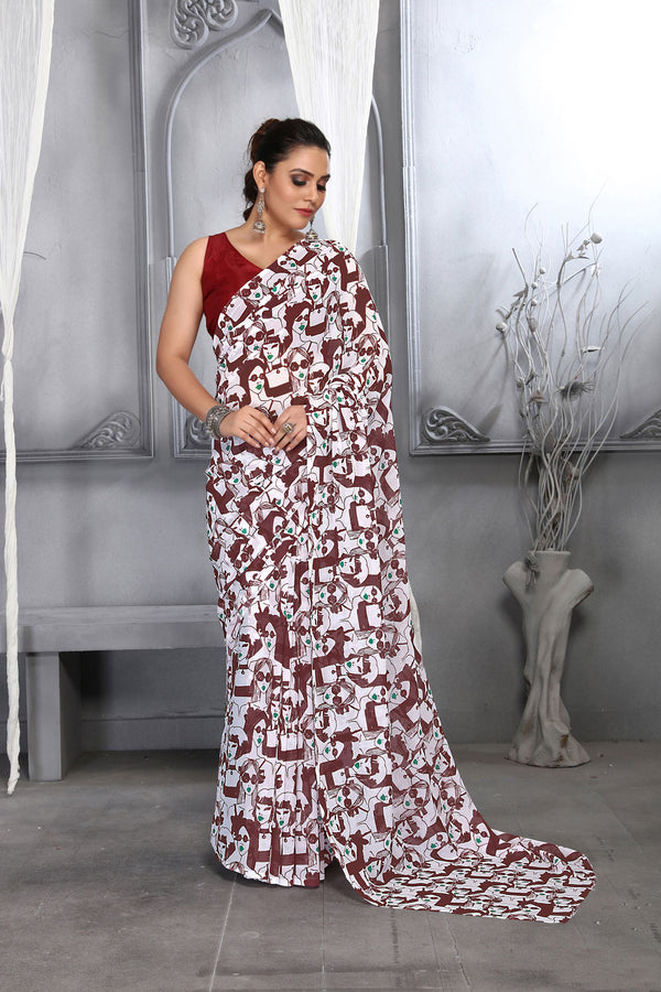 Jyoti Fashion Women's Maroon Faux Georgette Digital Printed Designer Saree with Blouse - Distacart