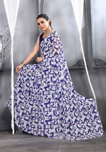 Thumbnail for Jyoti Fashion Women's Navy Blue Faux Georgette Digital Printed Designer Saree with Blouse - Distacart