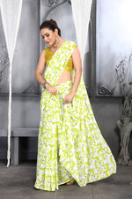 Thumbnail for Jyoti Fashion Women's Lemon Yellow Faux Georgette Digital Printed Designer Saree with Blouse - Distacart