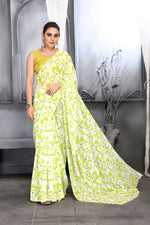 Thumbnail for Jyoti Fashion Women's Lemon Yellow Faux Georgette Digital Printed Designer Saree with Blouse - Distacart