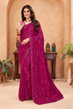 Thumbnail for Jyoti Fashion Women's Pink Faux Blooming Sequins Work Designer Saree with Blouse - Distacart