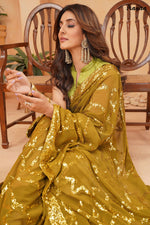 Thumbnail for Jyoti Fashion Women's Olive Green Faux Blooming Sequins Work Designer Saree with Blouse - Distacart