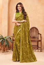 Thumbnail for Jyoti Fashion Women's Olive Green Faux Blooming Sequins Work Designer Saree with Blouse - Distacart