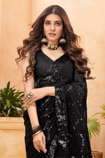 Thumbnail for Jyoti Fashion Women's Black Faux Blooming Sequins Work Designer Saree with Blouse - Distacart