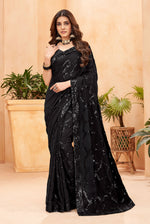 Thumbnail for Jyoti Fashion Women's Black Faux Blooming Sequins Work Designer Saree with Blouse - Distacart