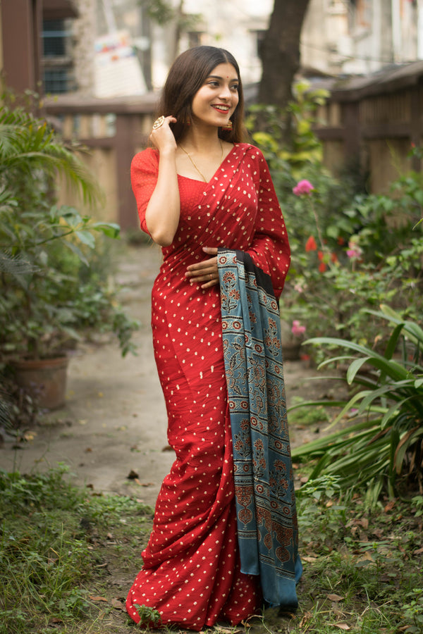 Jyoti Fashion Women's Red Imported Silk Satin Digital Printed Designer Saree with Blouse - Distacart