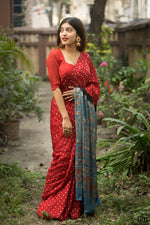 Thumbnail for Jyoti Fashion Women's Red Imported Silk Satin Digital Printed Designer Saree with Blouse - Distacart