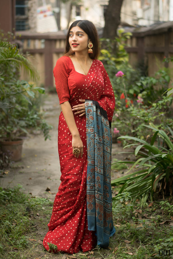 Jyoti Fashion Women's Red Imported Silk Satin Digital Printed Designer Saree with Blouse - Distacart