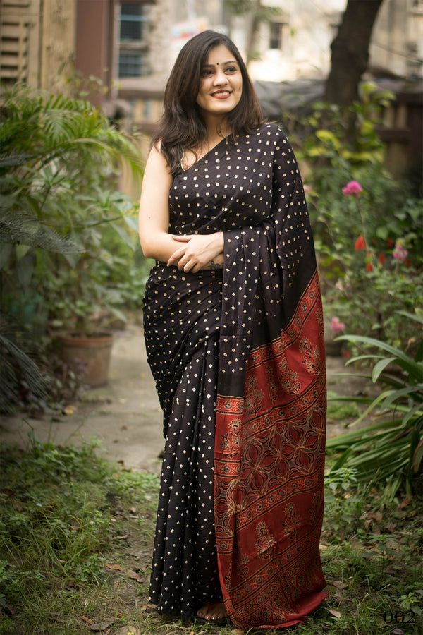 Jyoti Fashion Women's Black Imported Silk Satin Digital Printed Designer Saree with Blouse - Distacart