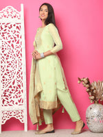 Thumbnail for Jyoti Fashion Women's Pista Green Silk Jacquard Woven with Hand Work Salwar Suit Set - Distacart