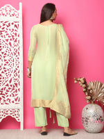 Thumbnail for Jyoti Fashion Women's Pista Green Silk Jacquard Woven with Hand Work Salwar Suit Set - Distacart