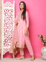 Thumbnail for Jyoti Fashion Women's Pink Silk Jacquard Woven with Hand Work Salwar Suit Set - Distacart