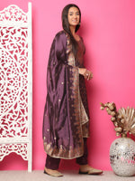 Thumbnail for Jyoti Fashion Women's Violet Silk Jacquard Woven with Zari Work Salwar Suit Set - Distacart