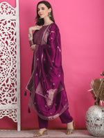 Thumbnail for Jyoti Fashion Women's Wine Silk Jacquard Woven with Zari Work Salwar Suit Set - Distacart