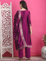 Thumbnail for Jyoti Fashion Women's Wine Silk Jacquard Woven with Zari Work Salwar Suit Set - Distacart