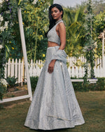 Thumbnail for Jyoti Fashion Women's Steel Grey Heavy Banglori Silk Paper Mirror with Zari Thread & 3MM Sequins Embroidered Lehenga Choli with Dupatta - Distacart