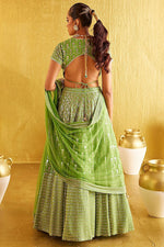 Thumbnail for Jyoti Fashion Women's Parrot Green Banglory Silk 9MM Sequins with Zari Embroidered Lehenga Choli with Dupatta - Distacart