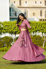 Thumbnail for Jyoti Fashion Women's Metallic Pink Faux Georgette 9MM Sequins with Thread Embroidered Lehenga Choli with Dupatta - Distacart