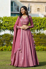 Thumbnail for Jyoti Fashion Women's Metallic Pink Faux Georgette 9MM Sequins with Thread Embroidered Lehenga Choli with Dupatta - Distacart