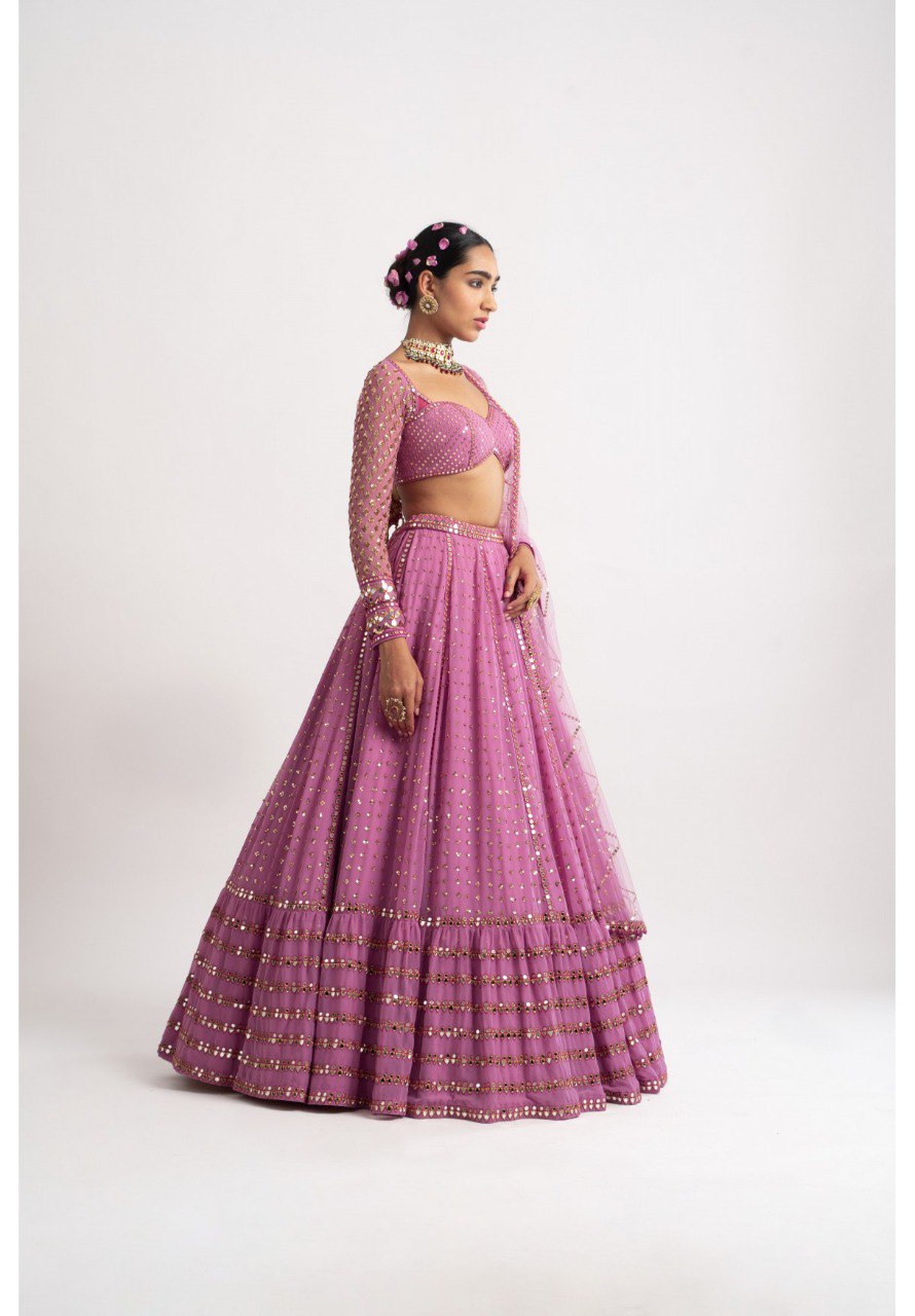 Jyoti Fashion Women's Metallic Pink Faux Georgette 3MM, 5MM & 9MM Sequins with Zari Embroidered Lehenga Choli with Dupatta - Distacart