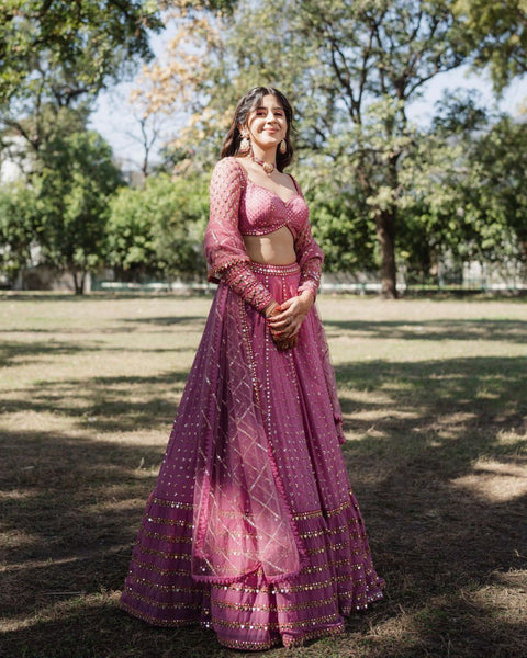 Jyoti Fashion Women's Metallic Pink Faux Georgette 3MM, 5MM & 9MM Sequins with Zari Embroidered Lehenga Choli with Dupatta - Distacart