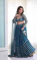 Thumbnail for Jyoti Fashion Women's Blue Faux Georgette 3MM, 5MM & 9MM Sequins with Zari Embroidered Lehenga Choli with Dupatta - Distacart