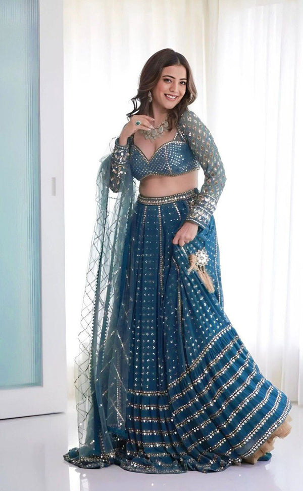 Jyoti Fashion Women's Blue Faux Georgette 3MM, 5MM & 9MM Sequins with Zari Embroidered Lehenga Choli with Dupatta - Distacart