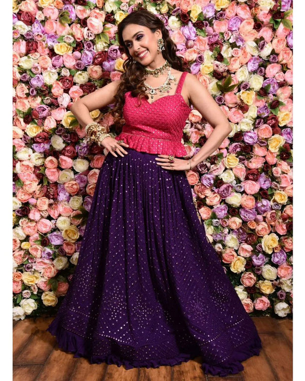 Jyoti Fashion Women's Purple Faux Georgette 3MM Sequins with Thread Embroidered Lehenga Choli with Dupatta - Distacart