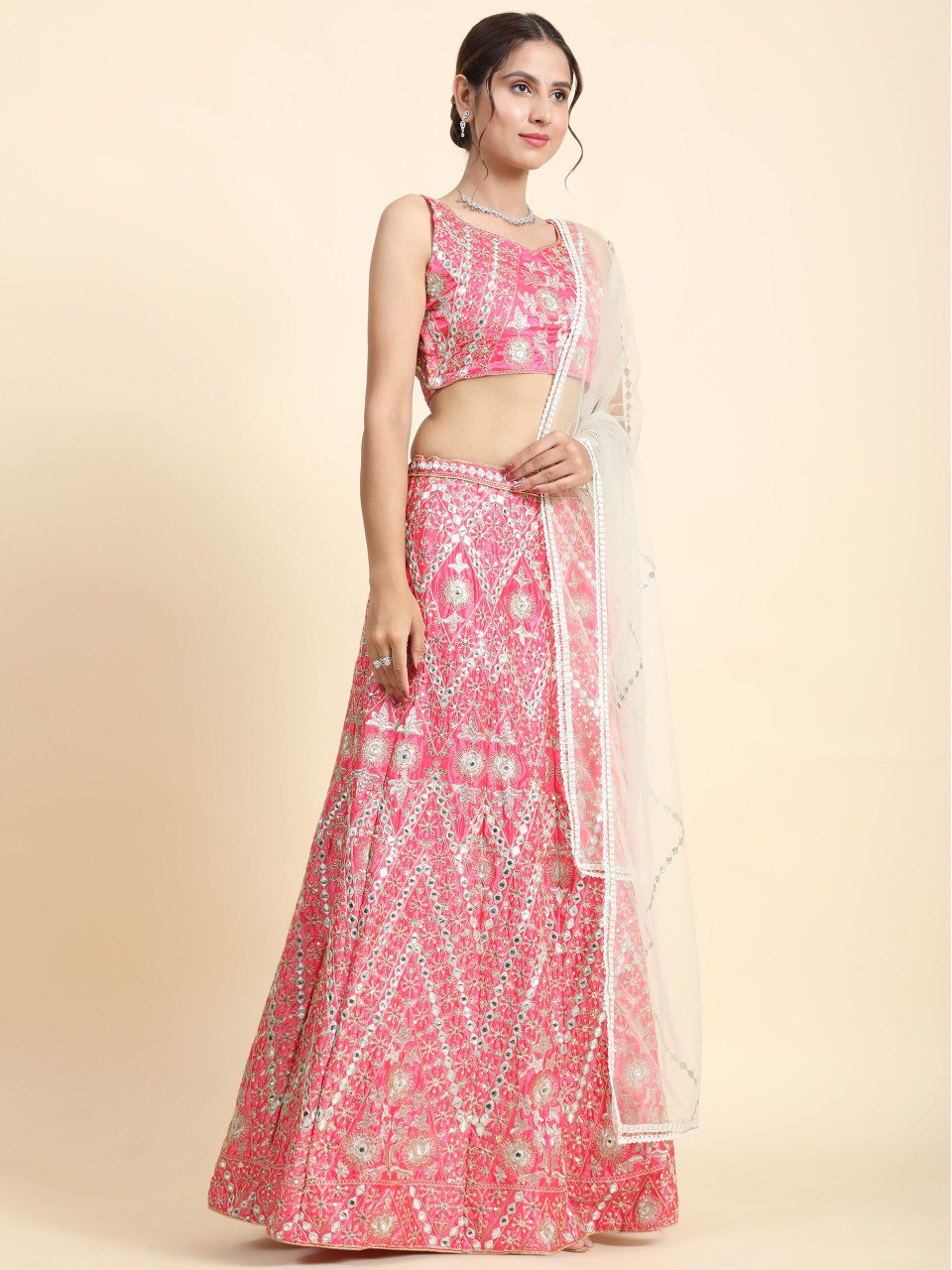 Jyoti Fashion Women's Pink Devsena Silk 3MM Sequins with Zari Dori Embroidered & Paper Mirror Work Lehenga Choli with Dupatta - Distacart