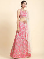 Thumbnail for Jyoti Fashion Women's Pink Devsena Silk 3MM Sequins with Zari Dori Embroidered & Paper Mirror Work Lehenga Choli with Dupatta - Distacart