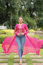 Thumbnail for Jyoti Fashion Women's Pink Faux Georgette Leheriya Print with Kutchi Patchwork Ethnic Kurta - Distacart