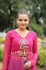 Thumbnail for Jyoti Fashion Women's Pink Faux Georgette Leheriya Print with Kutchi Patchwork Ethnic Kurta - Distacart