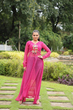 Thumbnail for Jyoti Fashion Women's Pink Faux Georgette Leheriya Print with Kutchi Patchwork Ethnic Kurta - Distacart