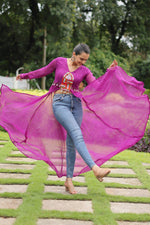 Thumbnail for Jyoti Fashion Women's Purple Faux Georgette Leheriya Print with Kutchi Patchwork Ethnic Kurta - Distacart