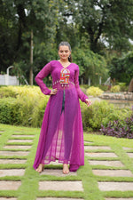 Thumbnail for Jyoti Fashion Women's Purple Faux Georgette Leheriya Print with Kutchi Patchwork Ethnic Kurta - Distacart