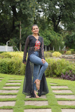 Thumbnail for Jyoti Fashion Women's Black Faux Georgette Leheriya Print with Kutchi Patchwork Ethnic Kurta - Distacart