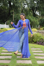 Thumbnail for Jyoti Fashion Women's Blue Faux Georgette Leheriya Print with Kutchi Patchwork Ethnic Kurta - Distacart