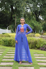 Thumbnail for Jyoti Fashion Women's Blue Faux Georgette Leheriya Print with Kutchi Patchwork Ethnic Kurta - Distacart
