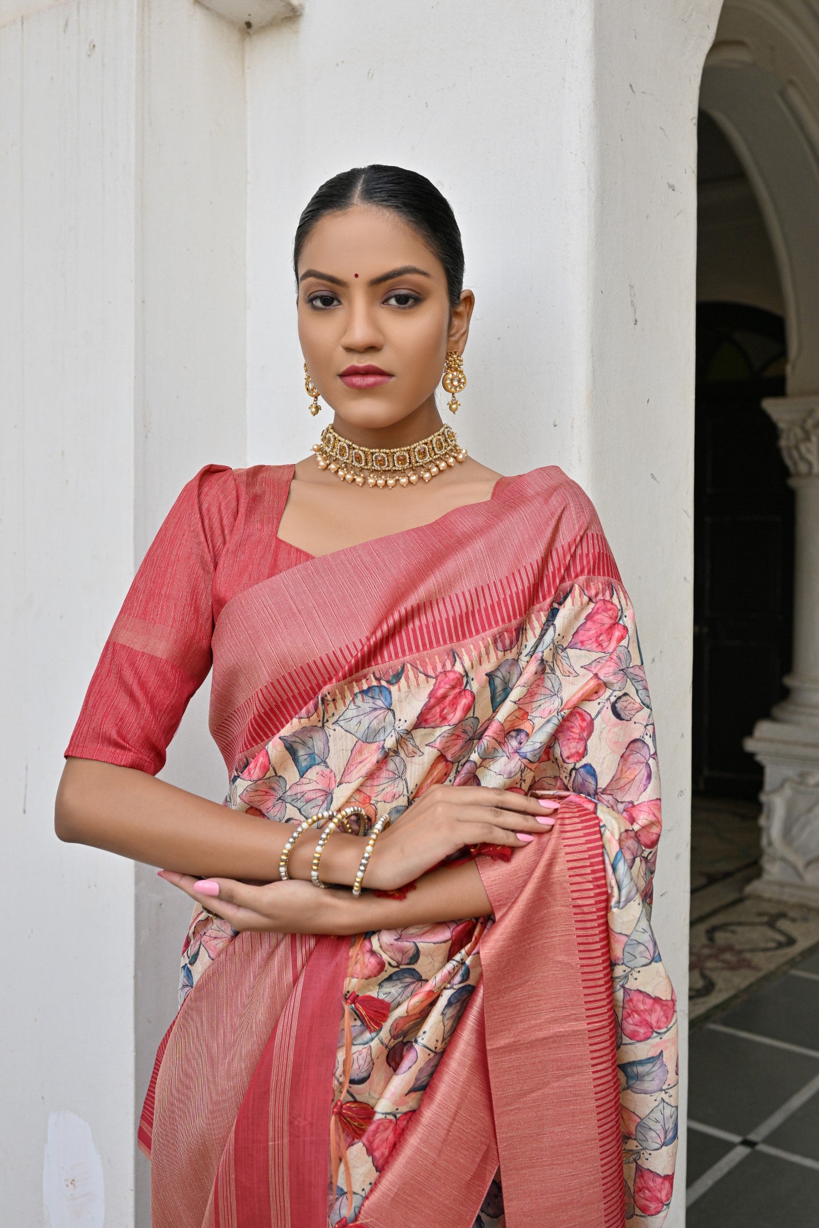 Jyoti Fashion Women's Peach Tussar Silk Zari Woven Traditional Saree with Blouse - Distacart
