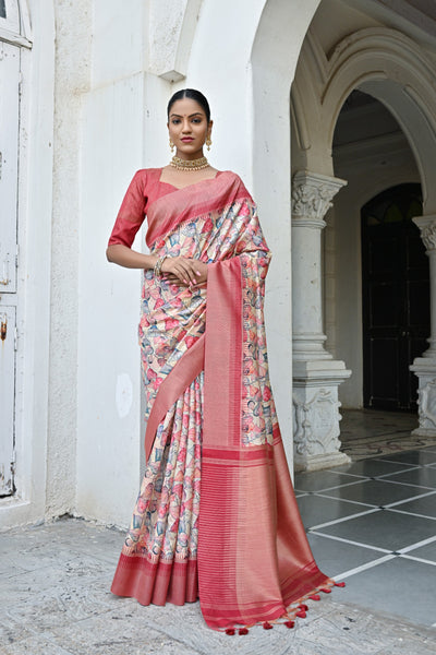 Jyoti Fashion Women's Peach Tussar Silk Zari Woven Traditional Saree with Blouse - Distacart