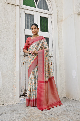 Jyoti Fashion Women's Pista Tussar Silk Zari Woven Traditional Saree with Blouse - Distacart