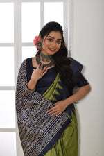 Thumbnail for Jyoti Fashion Women's Mehendi Soft Tussar Silk Printed Temple Border Traditional Saree with Blouse - Distacart