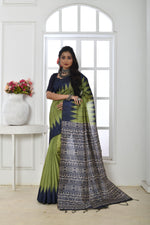 Thumbnail for Jyoti Fashion Women's Mehendi Soft Tussar Silk Printed Temple Border Traditional Saree with Blouse - Distacart
